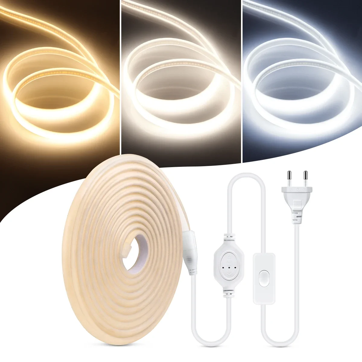 

110V 220v High Brightness COB Led Strip for Room Waterproof Led Tape Flexible Ribbon for Bedroom Kitchen Outdoor Garden Lighting