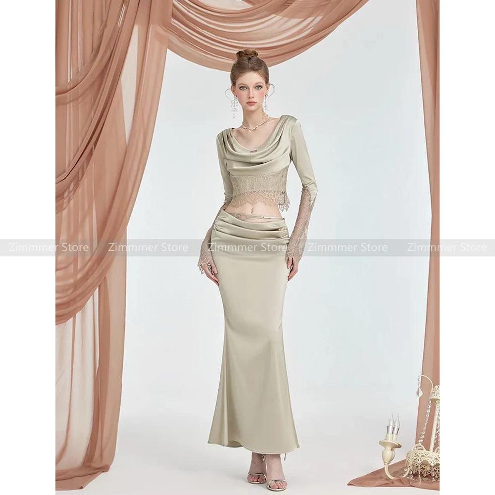 

Vietnam niche sexy swing collar patchwork backless short top + fishtail half-body long skirt fashion set