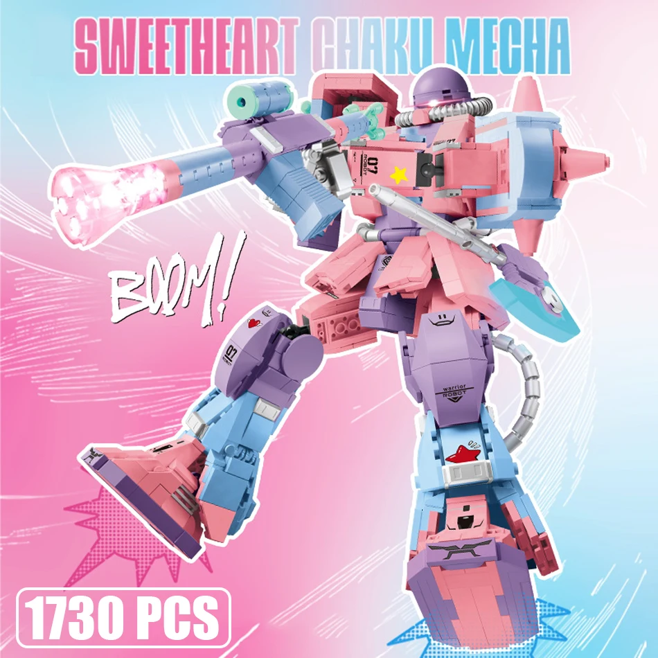 MOC Pink Sweetheart Zakude Mechanical Armor Building Blocks with LED Creative Cute Robot Anime Figures Bricks Toy for Boys Girls