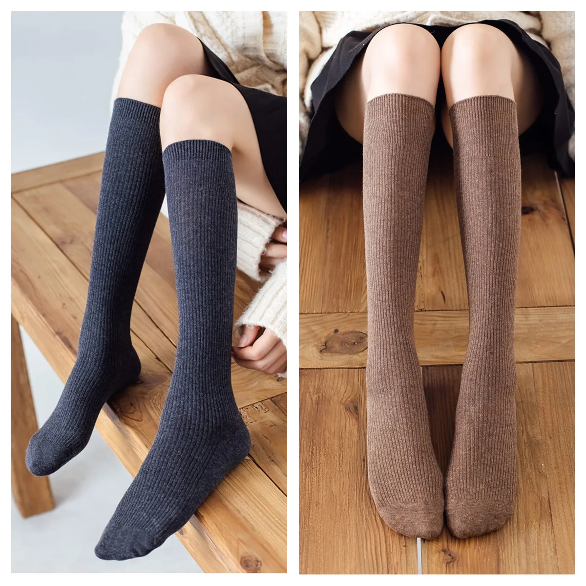 

Autumn Winter Socks for Girls Fashion Kawaii Long Socks Warm Thick Socks Cotton High Tube Stockings Female Solid Color