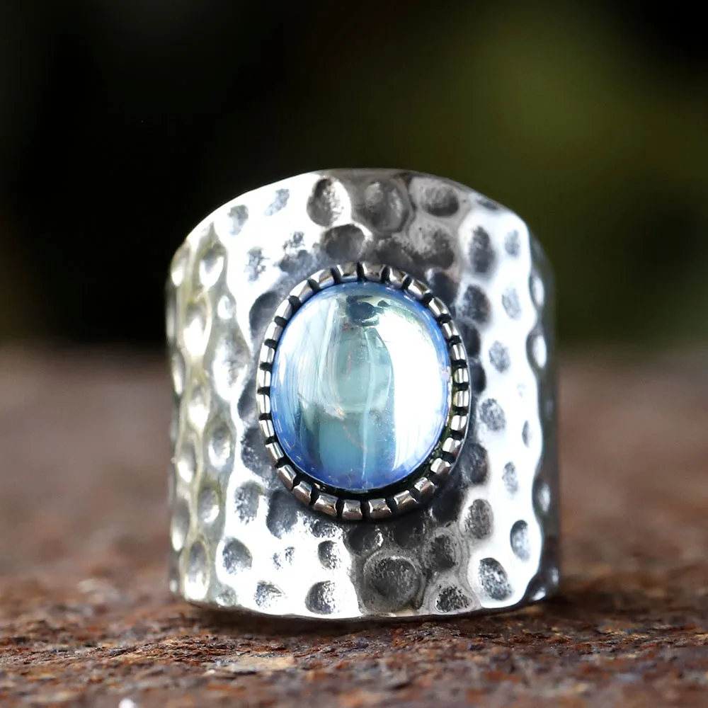 2024 New Special Design Natural Oval Opal Stone Ring For Men Women Fashion 316L Stainless Steel Domineering Luxury Jewelry