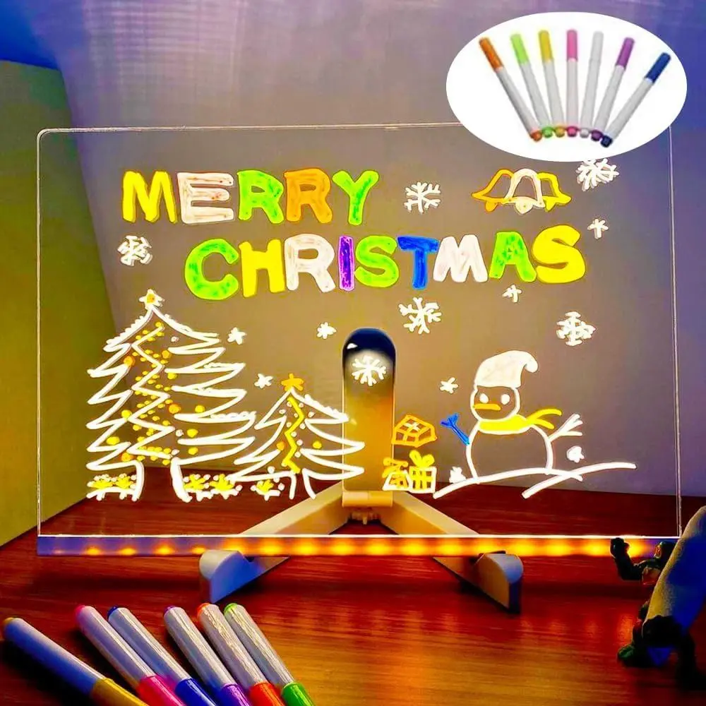 Gifts LED Acrylic Message Note Board Erasable With Bracket Children Drawing Boards Dry Erase Board Note Board with Colors