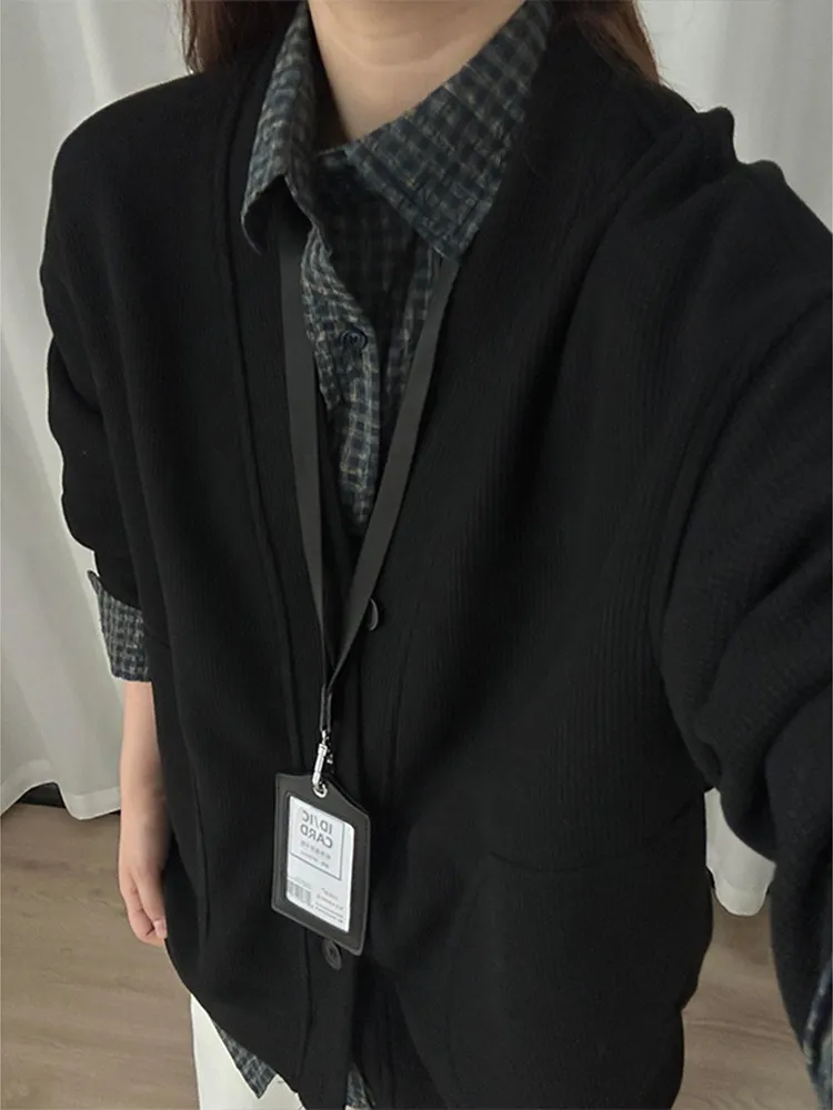 

Мужской и женский вязаный кардиган с v-образным вырезом, толстовка, верхняя одежда, повседневная рабочая одежда, весенне-осенний легкий джерт