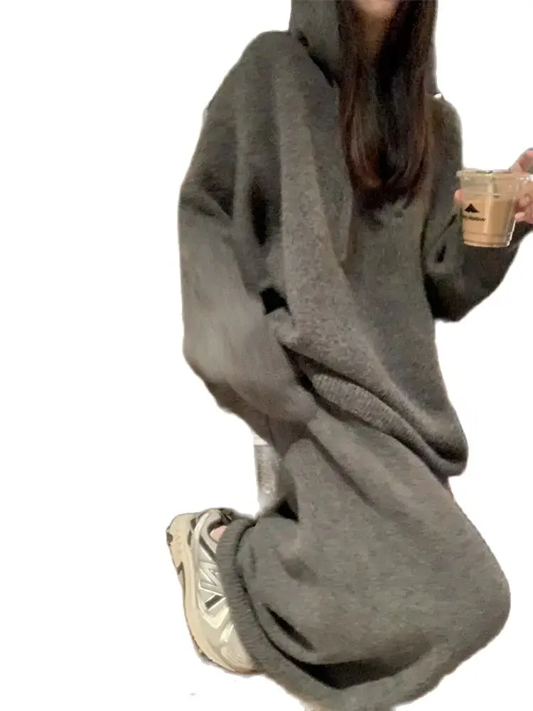 Korean V-Neck Two Piece Set Skirt Sweater Casual Women Knitted Pullover Sweater High Waist Skirt Fashion Winter New Clothing
