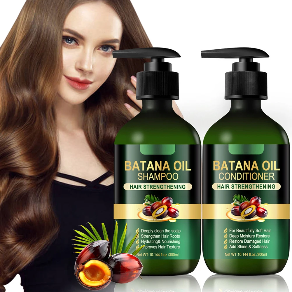 2PCS Batana Shampoo Conditioner Set Strengthening Treatments for Dry Damage Thinning Hair Nourishes Revitalizes the Scalp