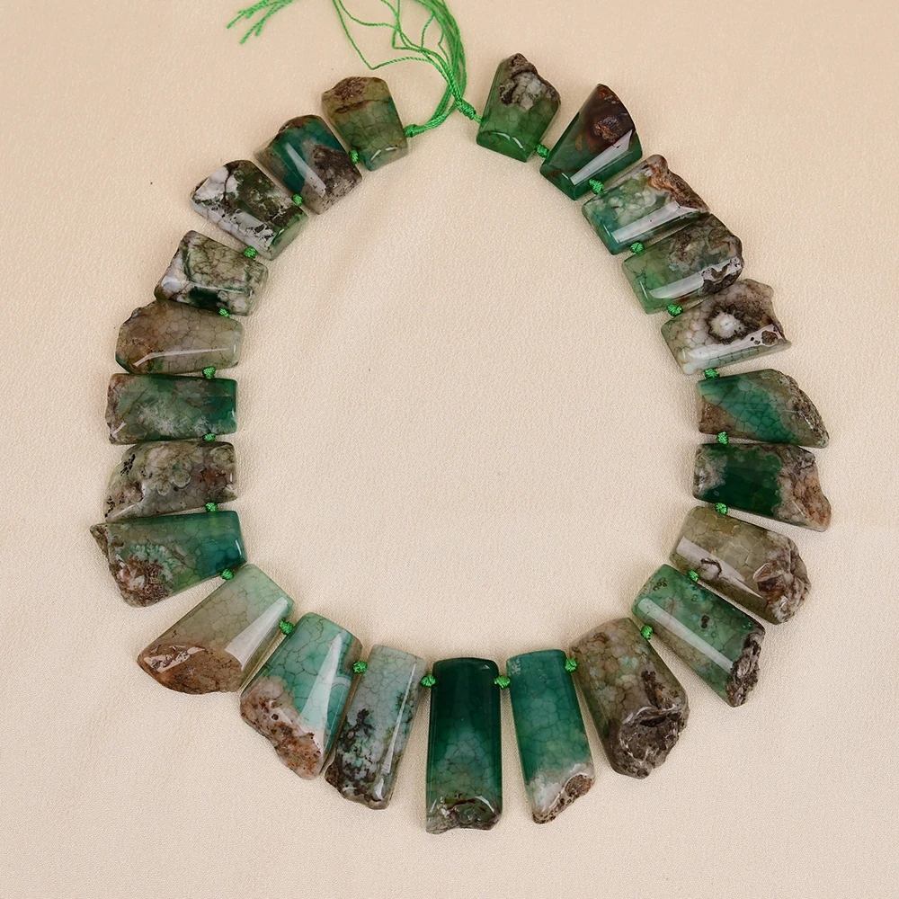 

APDGG Point Top Drilled Green Ocean Jasper Agate Stone Slab Nugget Coated Gems Slice Loose Beads Jewelry Making DIY