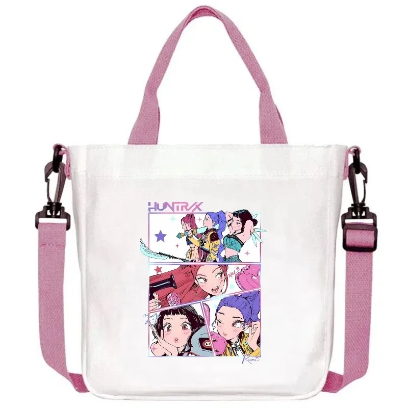 K-pop 악마 사냥꾼 캔버스 숄더백 소년 소녀용 애니메이션 패션 크로스바디 백 학생용 핸드백 심플 토트백