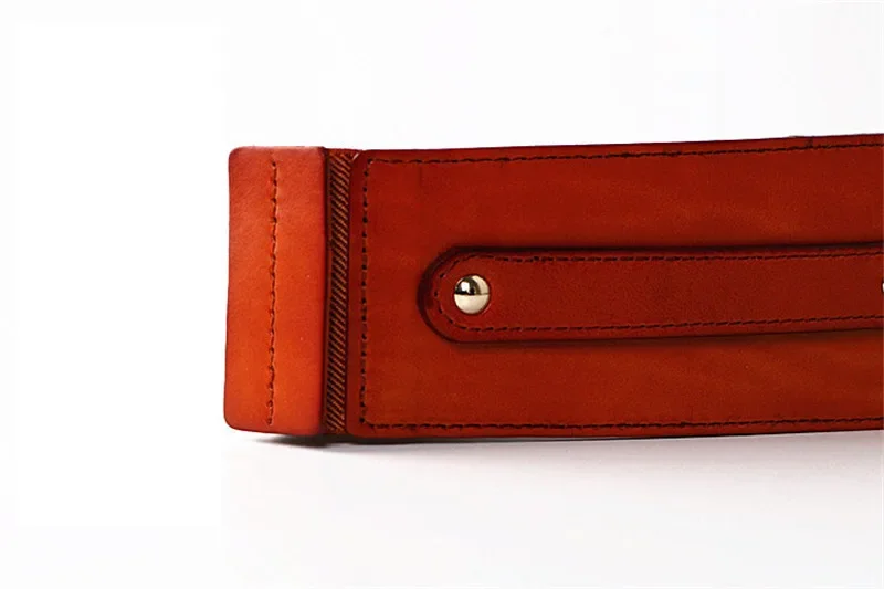 Women's Vintage First Layer Cowhide Leather High Quality Belt with Skirt Coat Elastic Belt