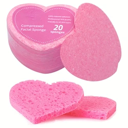 20 Pieces Facial Sponges Heart Shape Compressed Facial Natural Facial Cleansing Pads Exfoliating For Cleansing Reusable