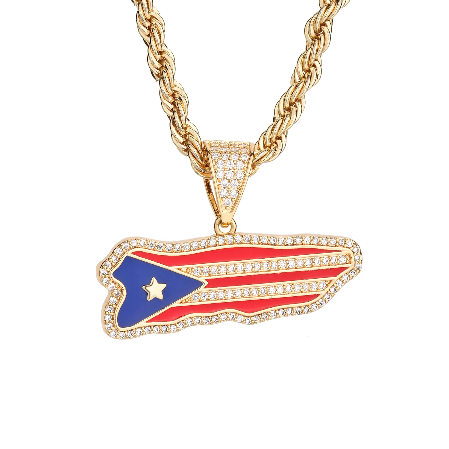 14K Gold Plated Simple Exquisite Personalized Dominican Republic, United States, Puerto Rico and More Flag Pendant Free Shipping