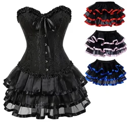 Corset Dress Bustier Skirts Top Set Plus Size Corsets Overbust Women Gothic Victorian Lolita Costume Vintage Lingerie Lace Sexy