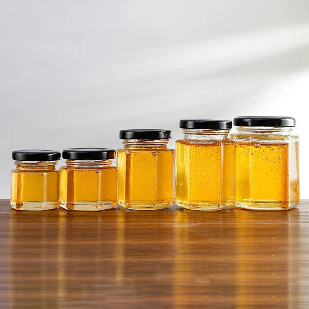 2Pcs Hexagon Glass Storage Jar Airtight Sealed Canister Grain Storage Container for Tea Dry Fruit Cereal