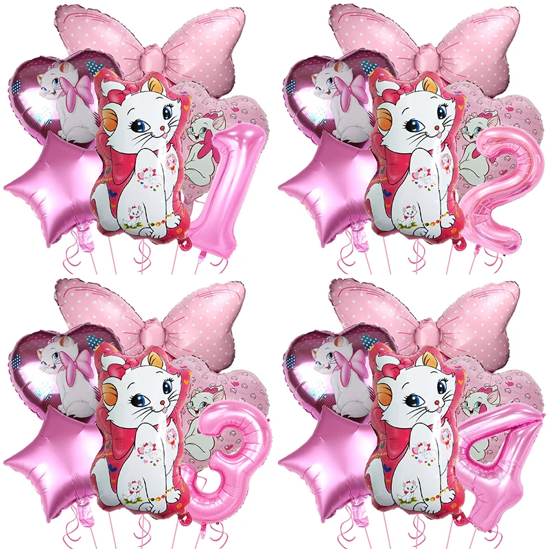 Marie Cat Balloons Set 32inch Number Balloon Girls Favor Birthday Party Decoration Disney Marie Cat Foil Lots Globlos Supplies