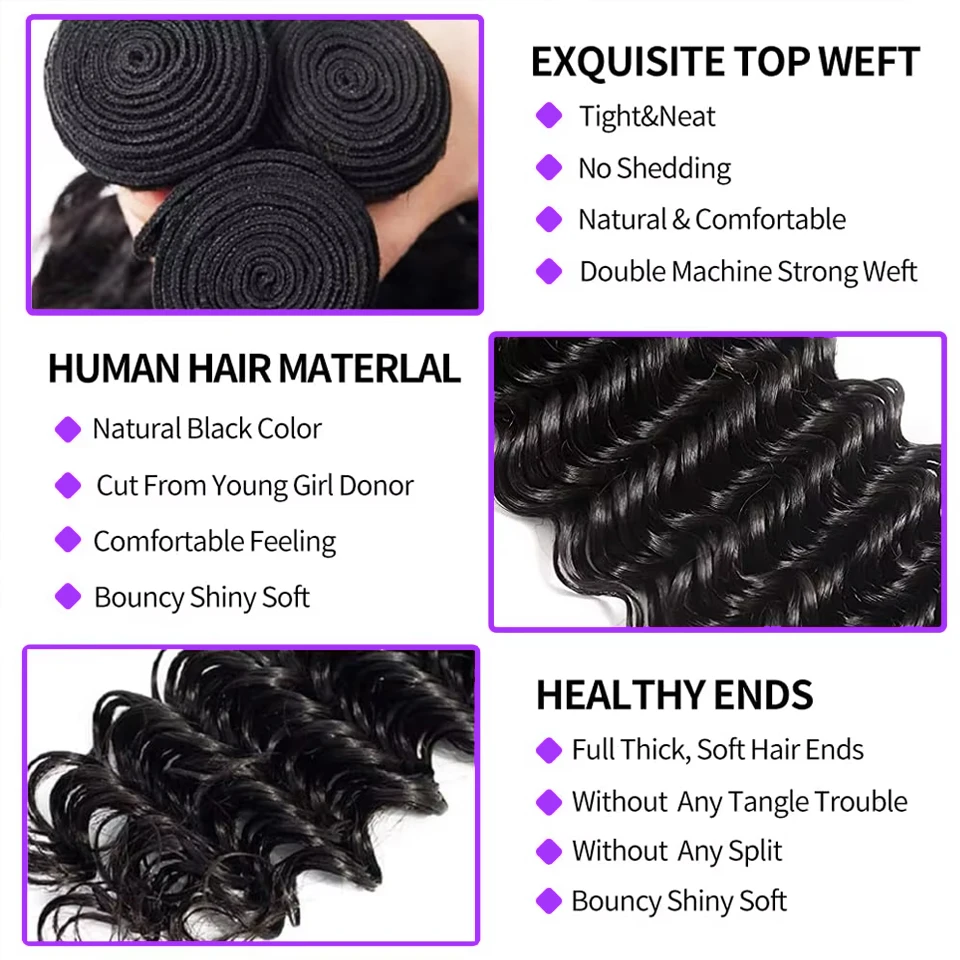 เวียดนามผมรวมกลุ่ม 32 นิ้ว 100% Human Hair Bundles Curly Deep Wave Bundleดิบส่วนขยาย 1 3 4 ชุดสําหรับสตรี