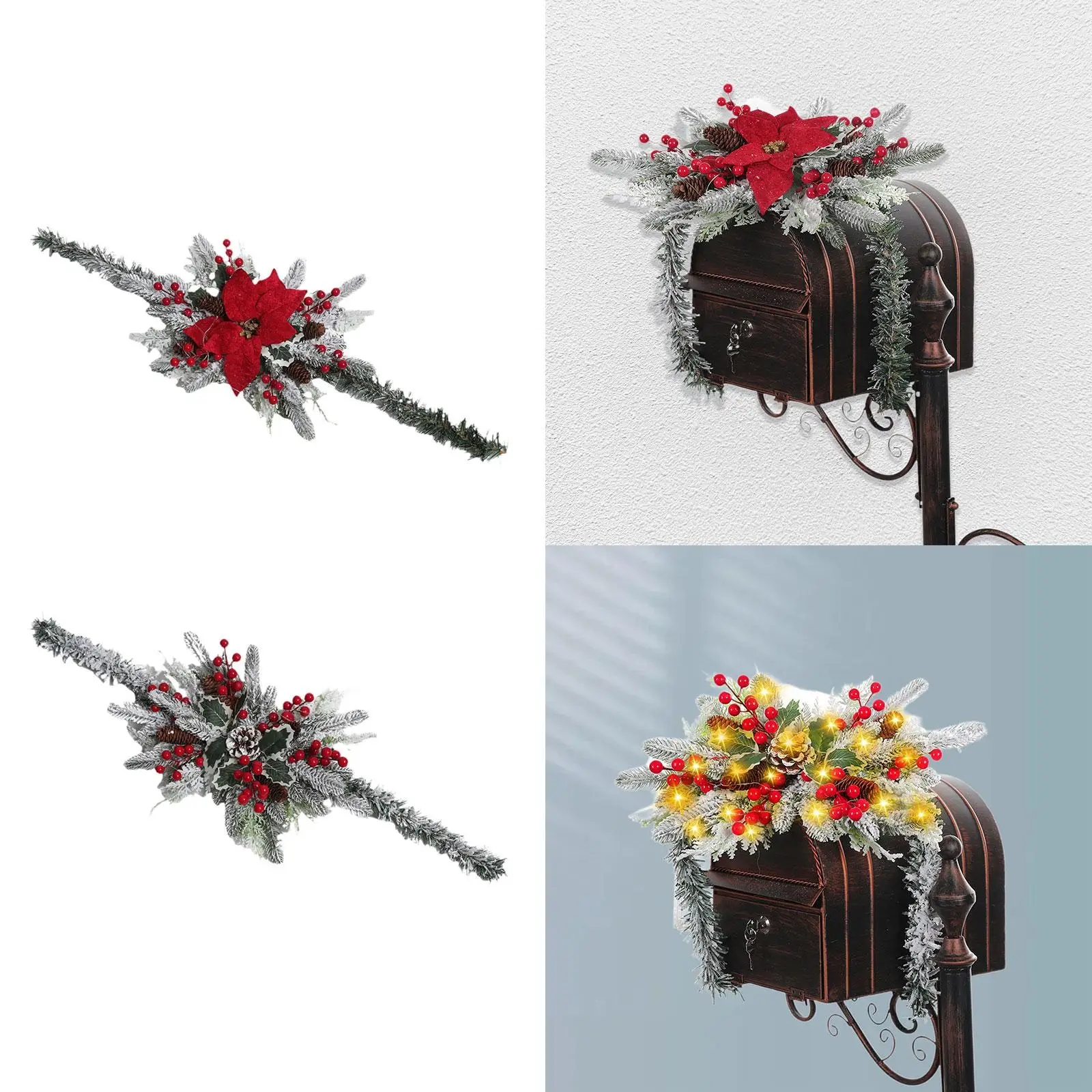 Decorative Wreath for Christmas Mailbox, Wall Ornament for Easy Setup, Artificial Garland for