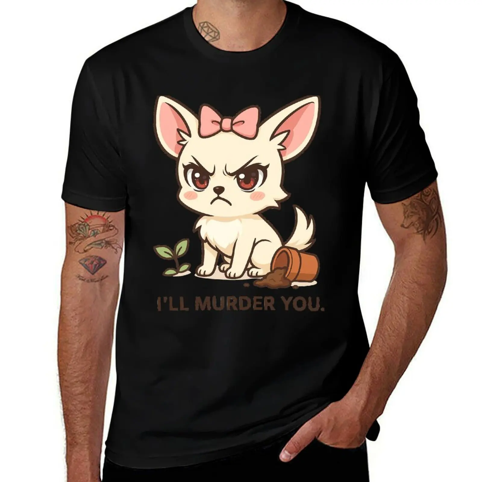 

Angry Chihuahua с розовым бантом — забавная футболка с иллюстрацией в стиле аниме в стиле каваи, бутик одежды на день Святого Валентина, мужские футболки с графикой