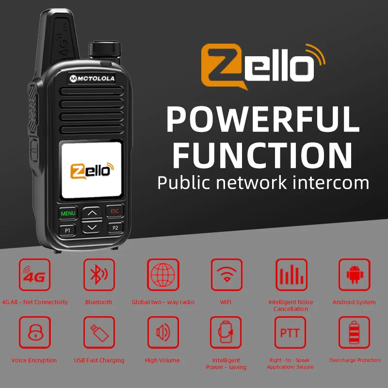 MOTOLOLA 4G Zello global de alta definición calidad de sonido walkie talkie Wi Fi Android Bluetooth tipo C carga rápida PTT Global