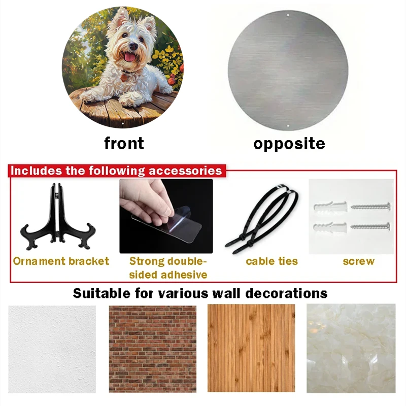 West Highland White Terrier Round Metal Sign, Waterproof Aluminum Dog Art Door, Wall Wreath Decor, 8 \