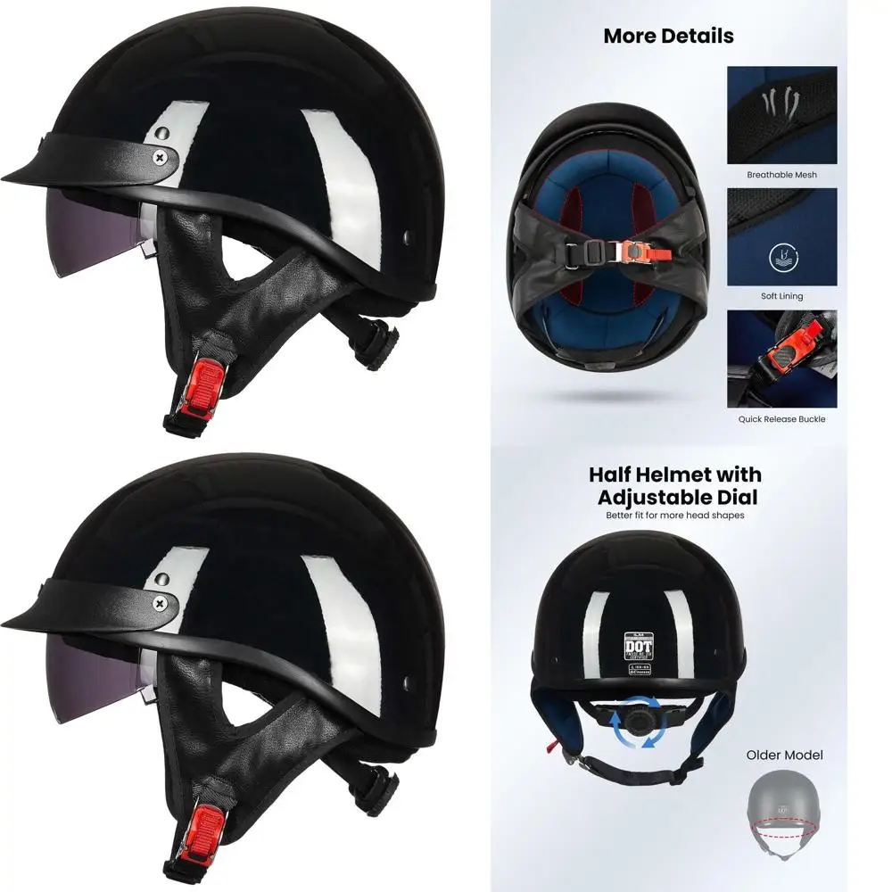 

Motorcycle Open Face Sun Visor Helmet with Quick Release Buckle, DOT Approved for Cycling and Motocross, Men & Women, Size S, Gl