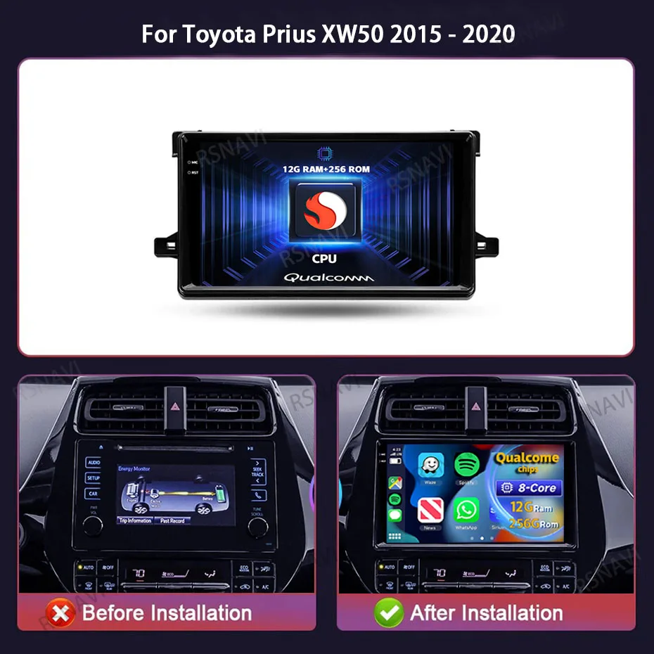 Android 16 Carplay BT For Toyota Prius XW50 2015 2016 2017 2018 2019 2020 Multimedia Car Radio Player WiFi+4G GPS RDS DSP Stereo