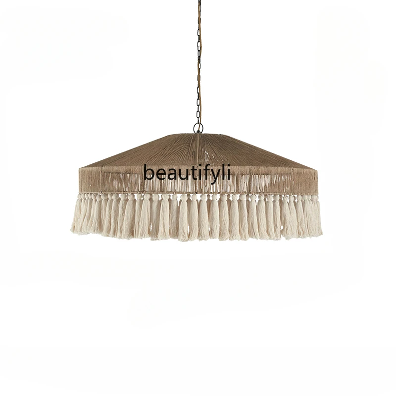 Bohemian Retro Hemp Rope Tassel Chandelier Creative Bedroom Main Lamp Dining-Room Lamp Ceiling Lamp Misty Wind Lamp