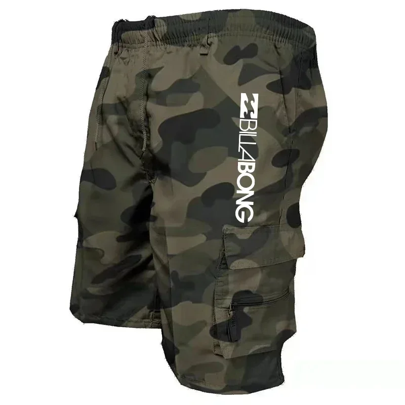 2026 new men's summer shorts, elastic waistband drawstring pockets, comfortable fabric, tactical casual solid camouflage style