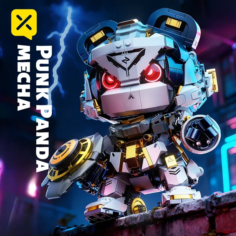 1623 шт. футуристический робот-кирпич, модель панк-панды, механические строительные игрушки, идеально подходящие для любителей техники, детей с крутой подсветкой для детей, подарок