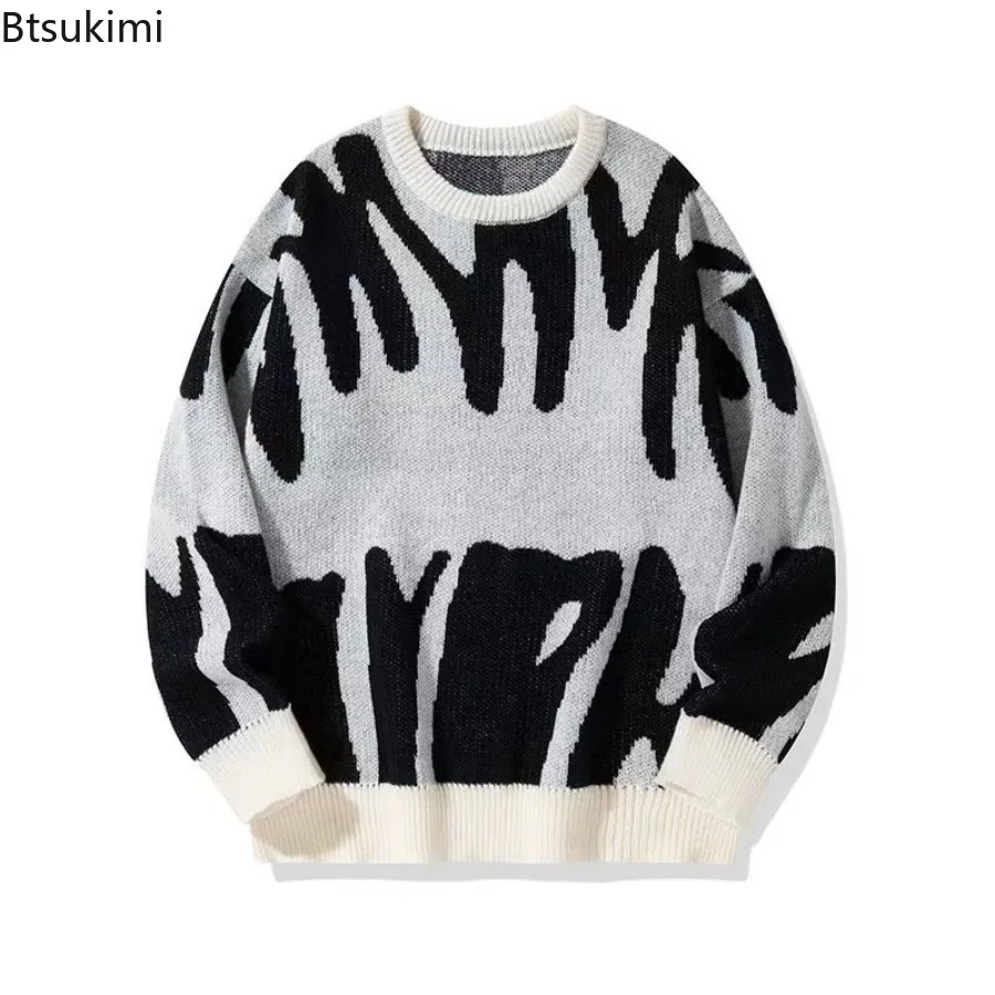 New Autumn Winter Men's Korean Loose O-neck Knitted Sweaters Casual Colorblocking Pullovers Man Streetwear Personality Knit Tops