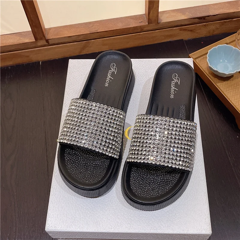 Diamond Platform Wedge Sandals 2024 Summer Slippers Women\'S Fashion Flat Slippers Ladies Shoes Sapatos Feminino Chanclas