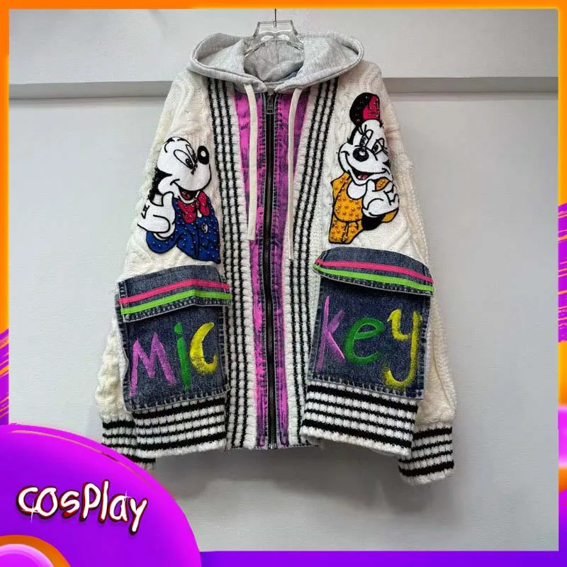

Mickey And Minne Women'S Hooded Knit Disney Cartoon Cute Cardigan Hoodie Casual Fashion Trendy Coat Autumn Winter Outerwear Gift