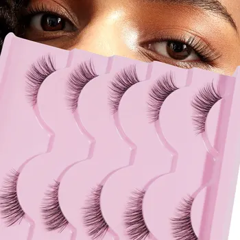 MAGEFY 5 זוגות ריסים מזויפים חציים ריסים מנגה רכים טבעיים עין חתול כלי איפור הארכת ריסים ברורים