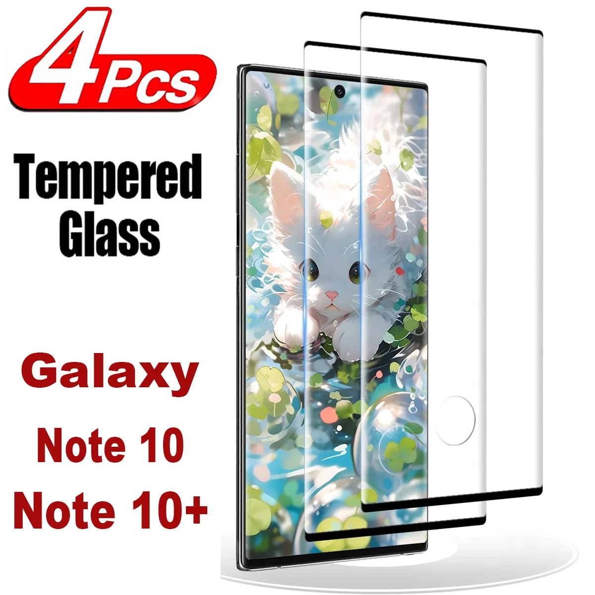 Protetor de tela de vidro temperado curvo para samsung galaxy note 10 +, curvo, 4 partes, hd, 9h, 2 ou 4pcs