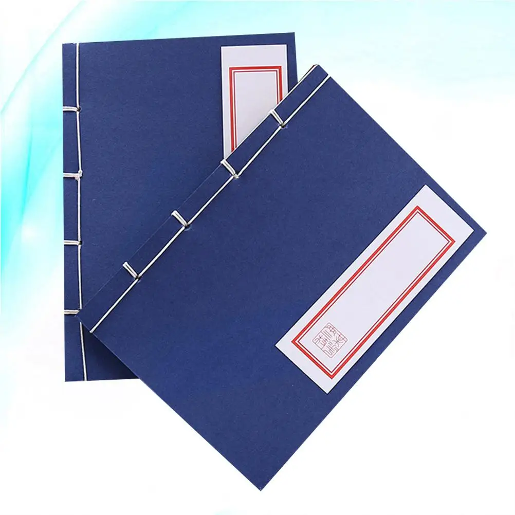 2 Pcs Notebooks Retro Notepad Chinese Style Hand-made Thread Diary Blue Loose-Leaf