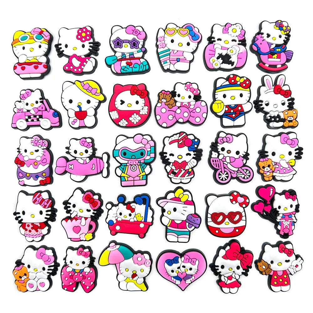 30Pcs Pack Sanrio Hello Kitty Serie Shoe Charms for Clogs Bubble Slides Sandals PVC Shoe Decorations Buckle Accessories for Teen