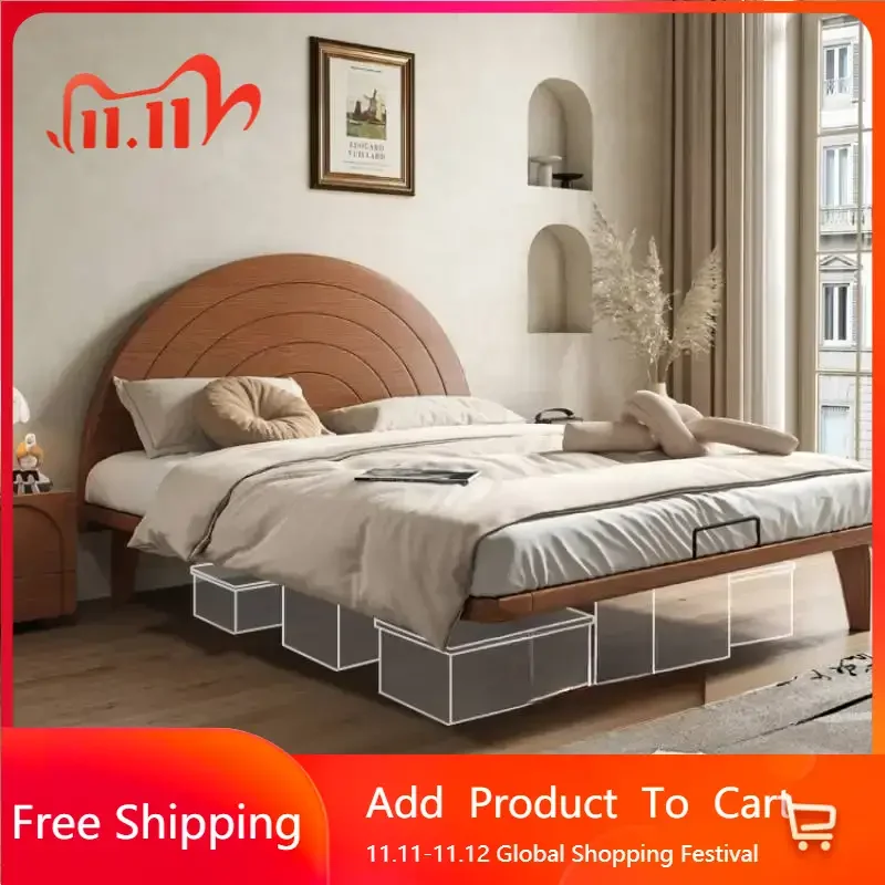 

Modern Bedroom Double Bed Full Size Designer Wooden Platform Double Bed Headboards Luxury Princess Beliche Lounge Furniture