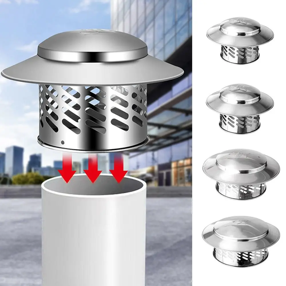 80/110/160/200mm Rain Cover Exterior Vent Windproof Stainles Steel Roof Pipe Exhaust Hood Breathable Rainproof Chimney Cap House