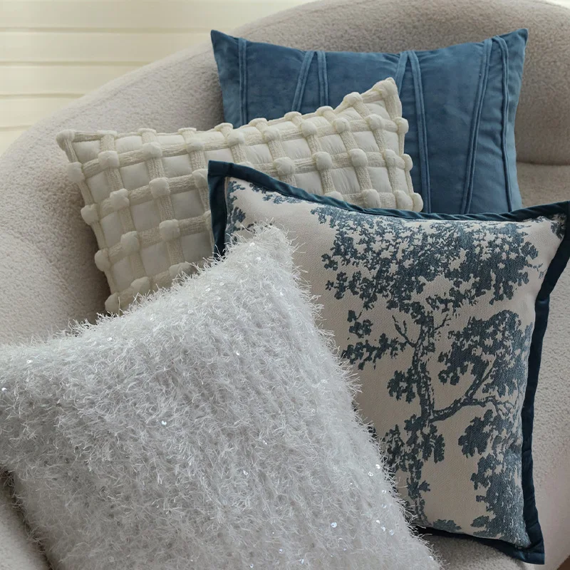 YJQ blue pillowcase sofa model room hotel homestay bay window cushion