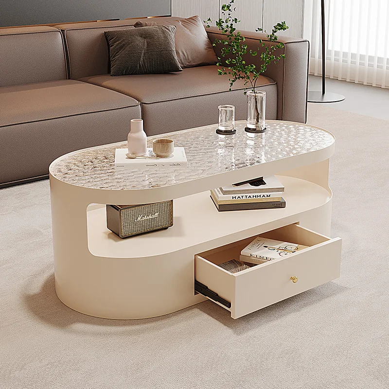 

Modern Oval Coffee Entrance Table Dressing Cream Light Luxury Style High-end Side Lounge Sofa Balcony Living Room Furniture