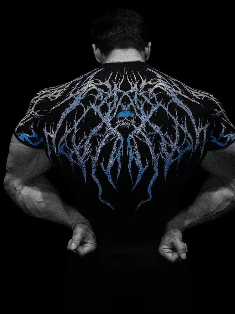 Men's Gothic Skull Compression Shirt Quick Dry Short Sleeve Gym Workout T-Shirt for Bodybuilding Fitness Training Summer Casual