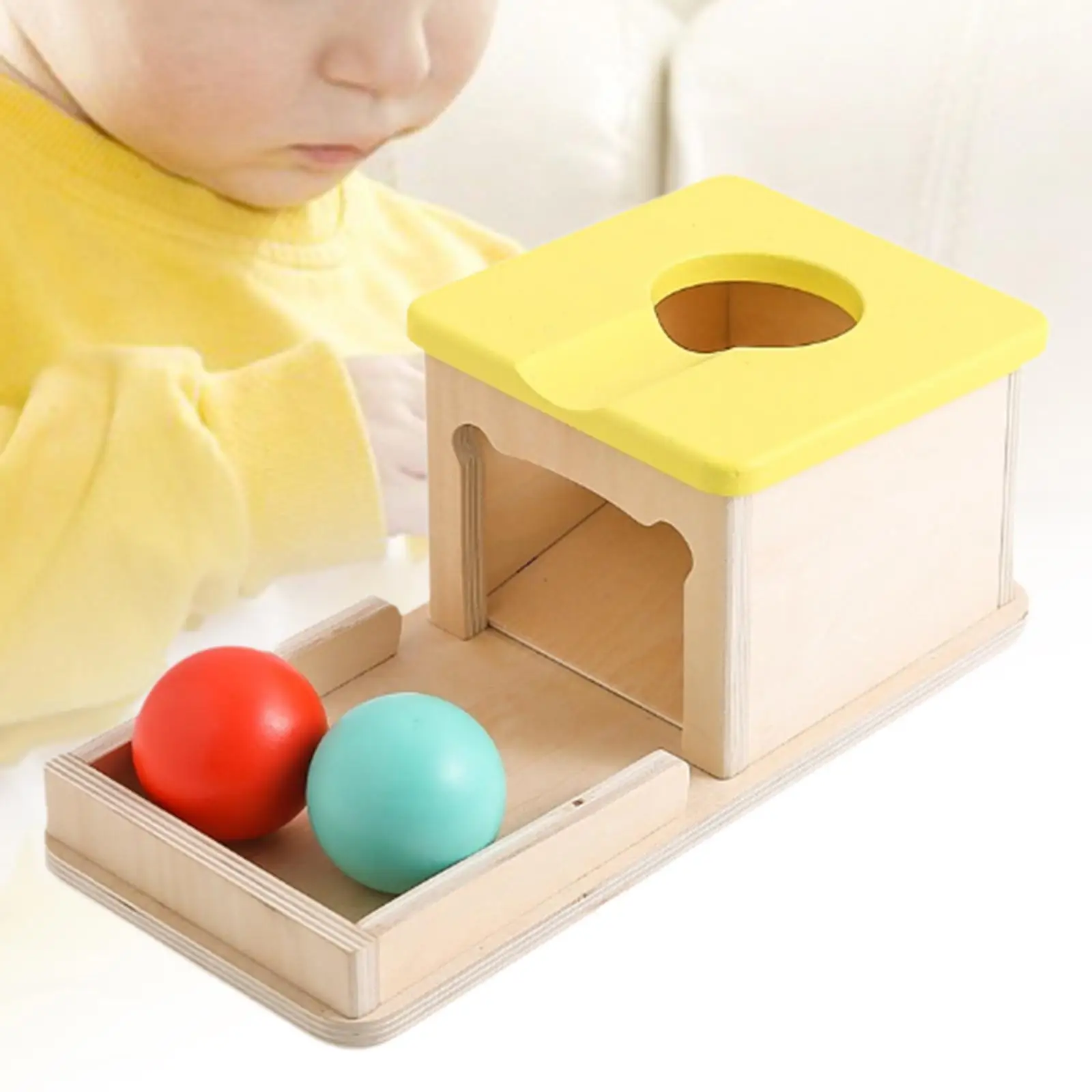 Caja de permanencia de objetos de madera, juguete sensorial, coordinación mano-ojo, habilidades motoras con bolas para niños pequeños, regalo para niños y niñas