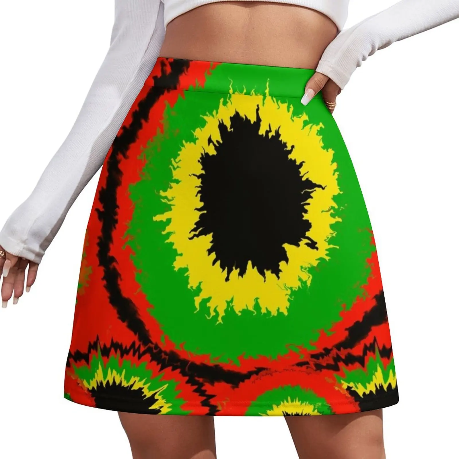 

Rasta tie dye - Retro 60s and 70s watercolor watercolour holographic pattern black background Mini Skirt summer clothes