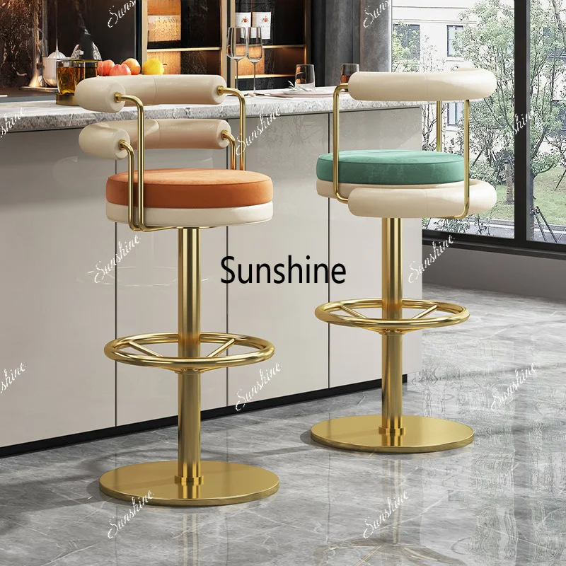 Luxury Golden Stainless Steel Bar Stools High-Quality Metal Frame Velvet Upholstered Chair Furniture for Commercial/Home Use