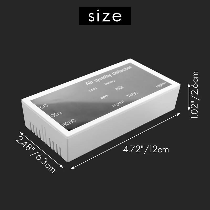 Monitor de calidad del aire multifunción 5 en 1 con pantalla LED Detector de contaminación del aire para CO/CO2/HCHO/AQI/TVOC exterior interior