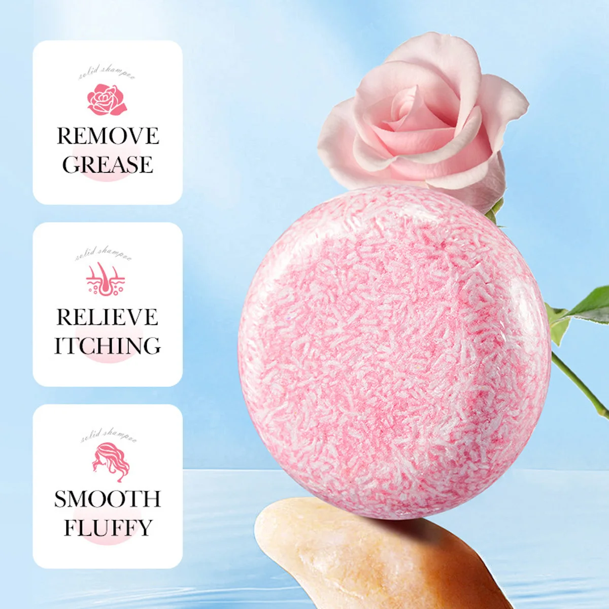 Rose Fragrance Shampoo Soap, Plant Essential Oil Soap, Deep Cleansing, Oil Control, Moisturizing Hair Care Shampoo Stick