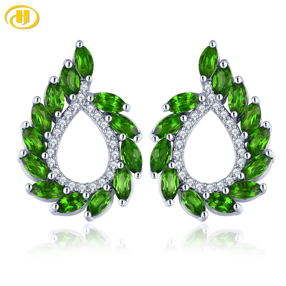 

Natural Genuine Diopside Sterling Silver Stud Earring 2.6 Carats Women Classic Style Fine Jewelrys S925 Exquisite Designs