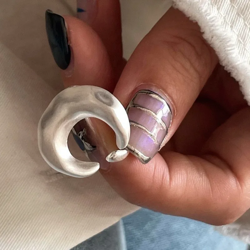 حلقة افتتاحية هندسية غير منتظمة ذات ملمس سميك مناسبة لحفلات النساء الساحرة العصرية وإكسسوارات طبقات المجوهرات #5