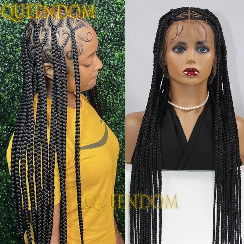 36 Inch Synthetic Box Braids Wig Knotless Jumbo Cornrow Plaits Braided Black Women Wig 36 Inch Distressed Heart Shape Braid Wig