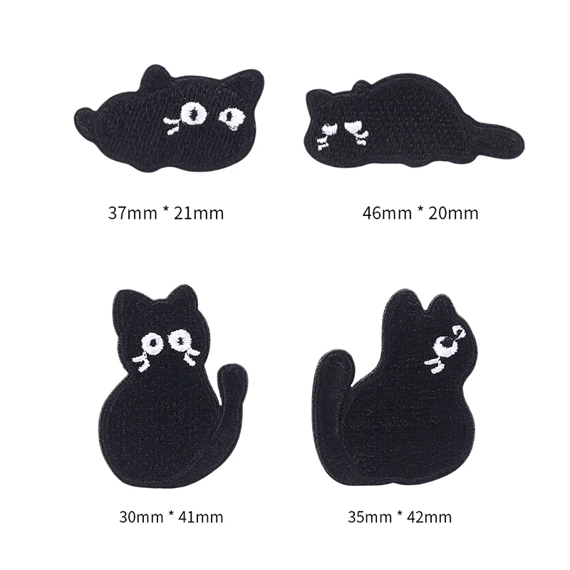 2/3/4Pcs/Lot Cute Black Cat Embroidered Clothing Patches For Clothes Parch Iron On Fabric Sticker