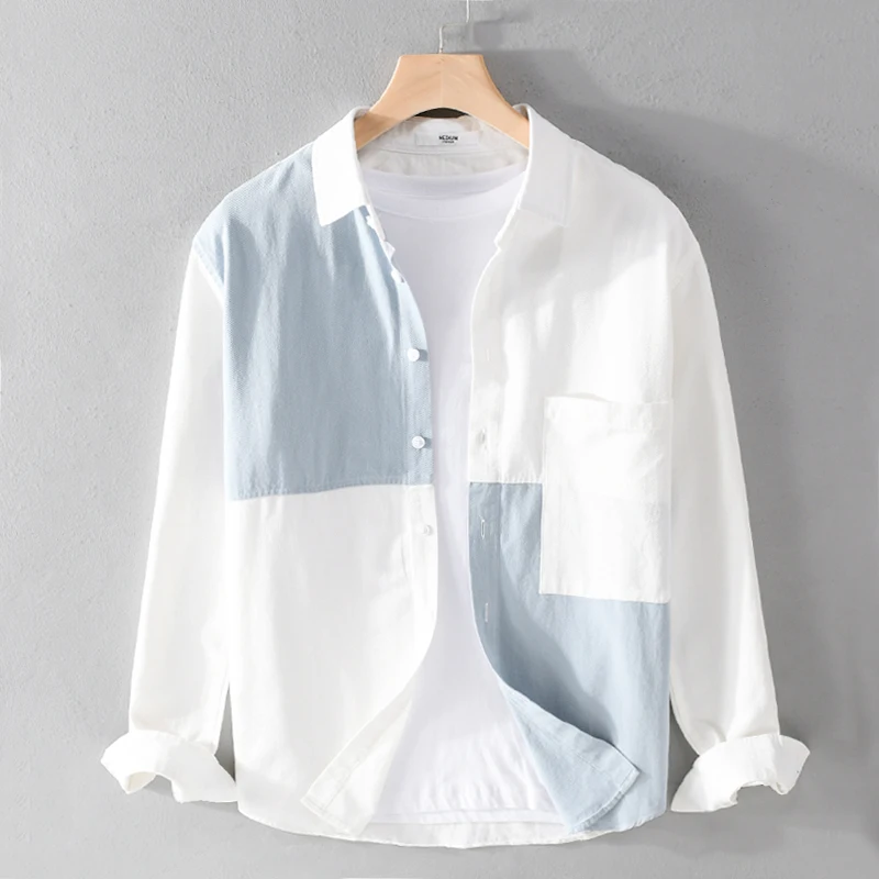 New Stylish Long-sleeve Casual Patchwork Cotton Brand Shirts For Men Trend Comfortable Tops Clothing Camisa Masculina Drop-shipp