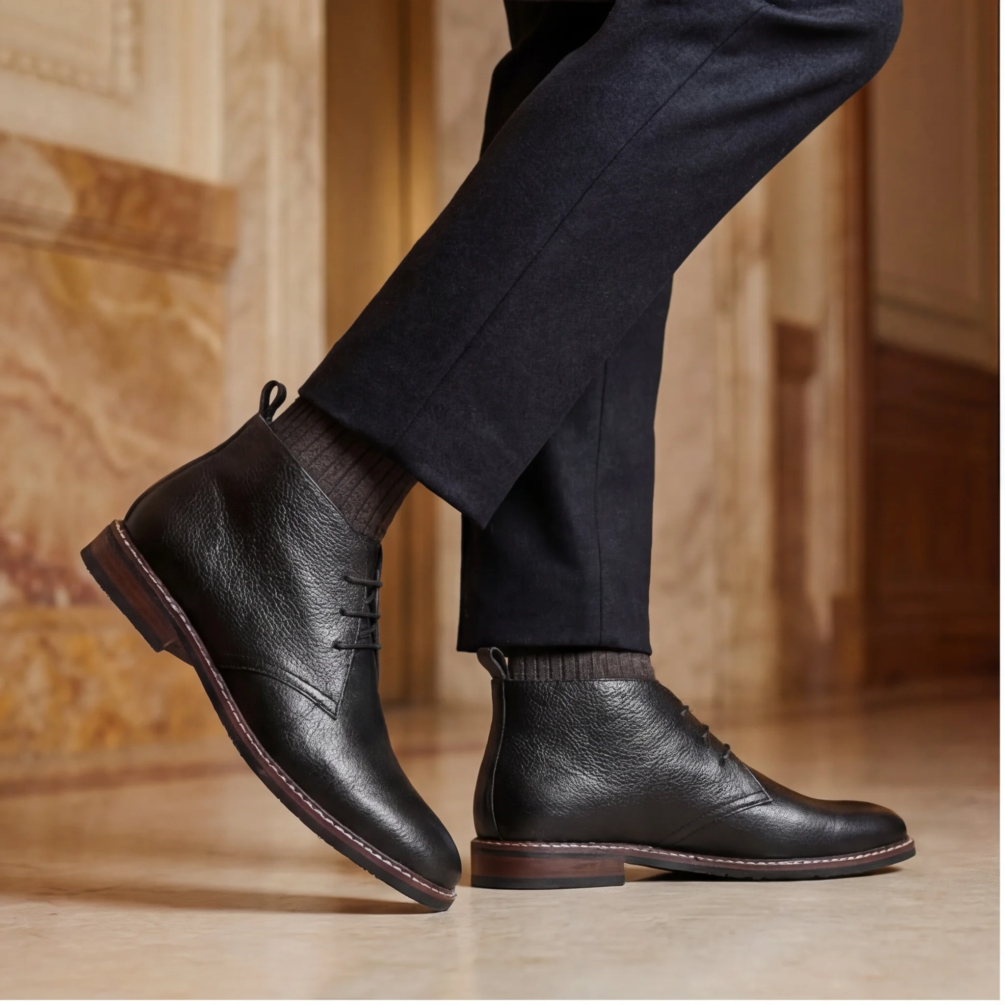 100% Leder Herren Chukka Boots Modische Bequeme Marken-Knöchelstiefel Echtleder Desert Boots # KD585 – Detail 16